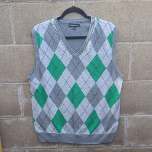 Express V-Neck Argyle Sweater Vest - Gray and Green